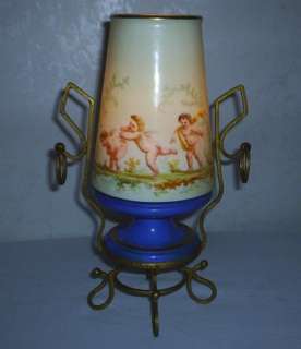 ANTIQUE FRENCH LAMP PORCELAIN ANGELS CHERUB ORMOLU HP  