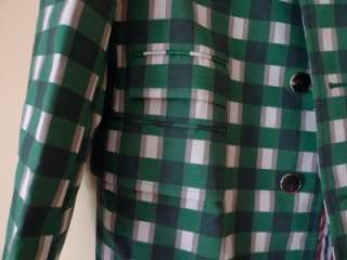 THOM BROWNE Trench Coat Jacket Green Plaid Stripe Rare sz 3 Fall 2011 