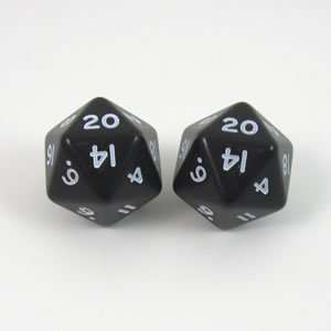  Black Jumbo Polyhedral 20 Sided Dice   Set of 2 Toys 