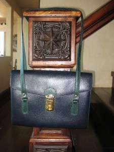   PC COMPUTER IPAD LEATHER SHOULDER BAG TOTE PURSE ITALIAN NAVY GREEN