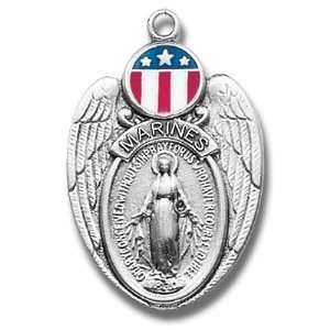   Miraculous Medal Mother of God St. Mary with Red, White, and Blue with