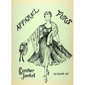 1954 Original Lithograph Gunther Jaeckel Fur Wraps Clothes Fashion Art 