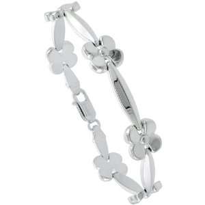  Sterling Silver Stampato Chain 7 in. Flower Link Bracelet 