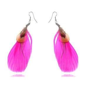  Pink Bird Feather Fashion Retro 1980s Punk Rock Hook Earrings Jewelry