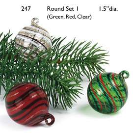 Set of 3 Global Village Glass Studios Holiday Mini Ornament  