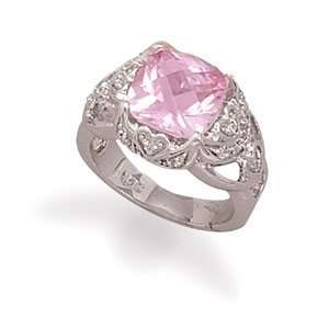  Sterling Silver Rhodium Plated Synthetic Pink Sapphire and 