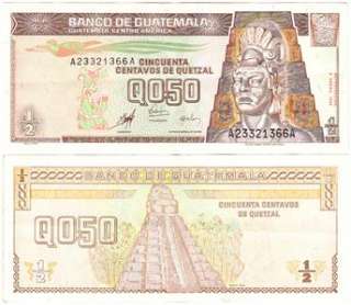   Guatemala 50 Centavos (1/2 Quetzal) Bank Note Tecun Uman P 98  