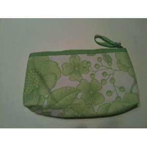   Cosmetic Bag in a Canvas Material White and Bright Green Floral Print