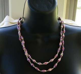   Berries & Cream Strand Paper Bead 25 Necklace made in Uganda Africa