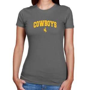  NCAA Wyoming Cowboys Ladies Charcoal Logo Arch T shirt 