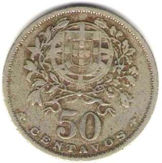 PORTUGAL COIN 50 CENTAVOS 1938 KEY DATE  F/VF  