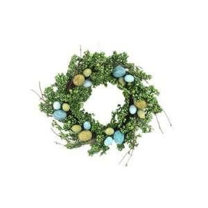 Twig Wreath with Faux Green Pepperberries and Paper Mache Eggs