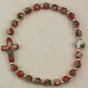  Adult Stretch Bracelet B111 Red Cloisonne Rosary Bracelet 