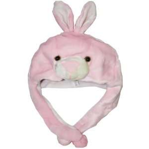  Pink Bunny Hat with Long Fur Balls Plushy Rabbit Animal 