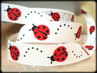 Lady Bugs RIBBON 7/8. Grosgrain. RED. Scrapbooking / Bows. Beetle 