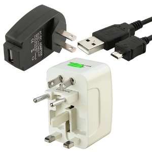  Europe Travel Charger Plug + USB Adapter + Micro Data Sync 