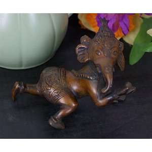  Hindu God Ganesh Crawling Baby Bronze Statue 3H