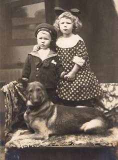 GERMAN SHEPHERD DOG TWO CHILDREN IN PERIOD DRESS PRINT  