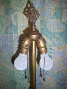 Vintage Brass Ornate Cast Iron Base Bird Floor Lamp Double Socket 