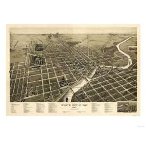  South Bend, Indiana   Panoramic Map Premium Poster Print 