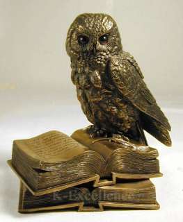 OWL & BOOKS STATUE 7 Bronze Sculpture Wisdom Knowledge Athena Minerva 