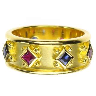 Kaklamanos 18k Gold Sapphire and Ruby Band Ring  