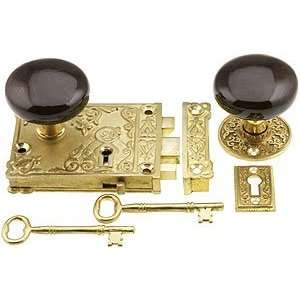  Surface Door Locks. Brass Ornate Rim Lock Set With Brown 
