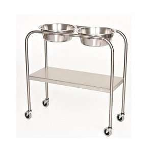 Two Bowl Solution Stand with Shelf, Stainless Steel  