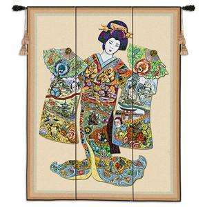 Asian Tapestry GEISHA GIRL Wall Hanging Japanese Art  