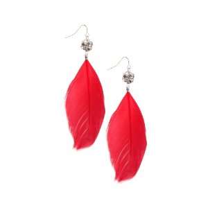  Red Feather Gemstone Ball Drop Earrings Jewelry