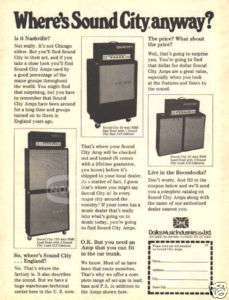 SOUND CITY GUITAR AMP PINUP AD stack 70s tube  