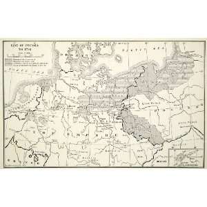  1918 Print Map Rise Prussia Poland Empire Denmark Baltic Sea 