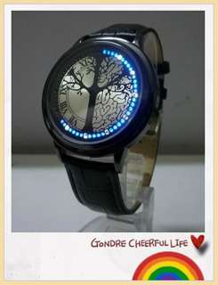 New Fashion Blue Light show Genuine leather Clock LED Touch Screen 