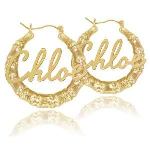  Bamboo Earrings (Pick Any Name) with 24k Gold Overlay Jewelry