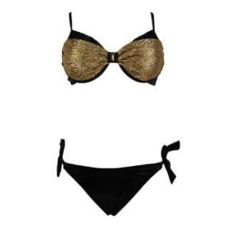  Bikini Set Black and Gold Glitter Bandeau Top & Bikini 