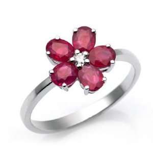  18k White Gold Ruby and Diamond Flower Ring Size 6 