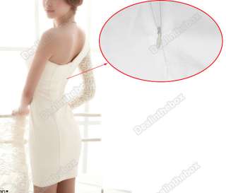 White Womens Asymmetric One Shoulder One See through Lace Sleeve Mini 