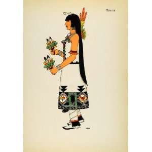 1941 Lithograph Tribal Pueblo Indian Womens Buffalo Dance Costume San 