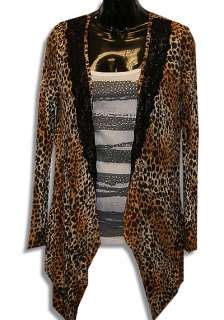 Lace Trimmed Cheetah Leopard Print Vest Cardigan Jacket  