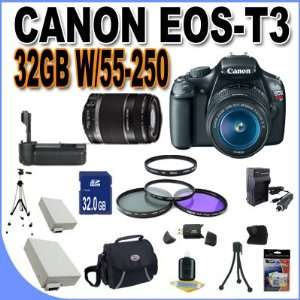 T3 12.2 MP CMOS Digital SLR with Canon 18 55mm IS II Lens and Canon 55 