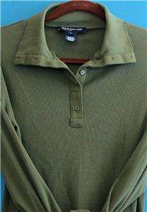 Jones New York Signature Green Ribbed Cotton Top Shirt Collar Womens L 
