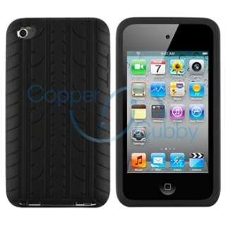 BLACK TYRE TREAD Soft Silicone Case Skin Cover FOR Apple iPod TOUCH 4G 