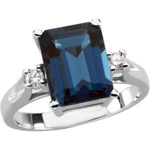  London Blue Topaz and Diamond Ring, 14k White Gold, Size 5 
