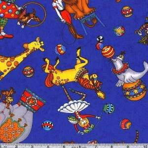  45 Wide Bring In The Clowns Blue Fabric By The Yard 
