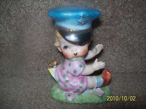 Vintage Girl Train Conductor Hat Playing Train Figurine  