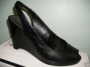AXCESS LIZ CLAIBORNE Womens Black Leather Wedge Shoes Heels Sandals 9 