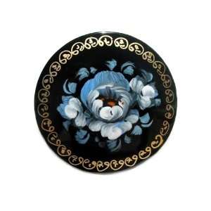  GreatRussianGifts Blue Poppy Round Lacquer Broach