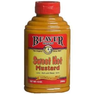 Beaver Brand Sweet Hot Mustard, 13 Ounce Squeezable Bottles (Pack of 8 