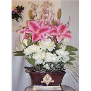 Pink Lillies, White Peonies & Cherry Blossom Branches  