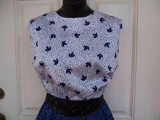   sundress Day Dress Vintage 60s blue White Print sz med to Large B42